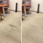 image before and after cleaning a stain from the office carpet